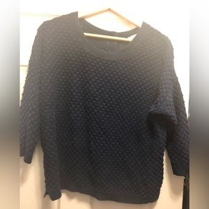 Navy smart set sweater, white functional buttons down the back